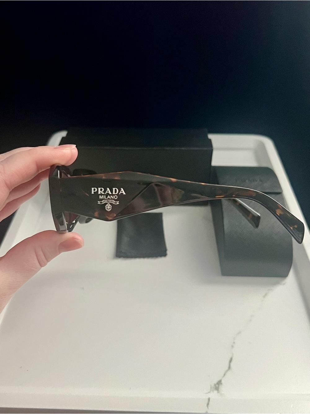 PRADA Sunglasses Symbole Small Geometric Acetate Honey Havana Tortoise EUC - Picture 4 of 7